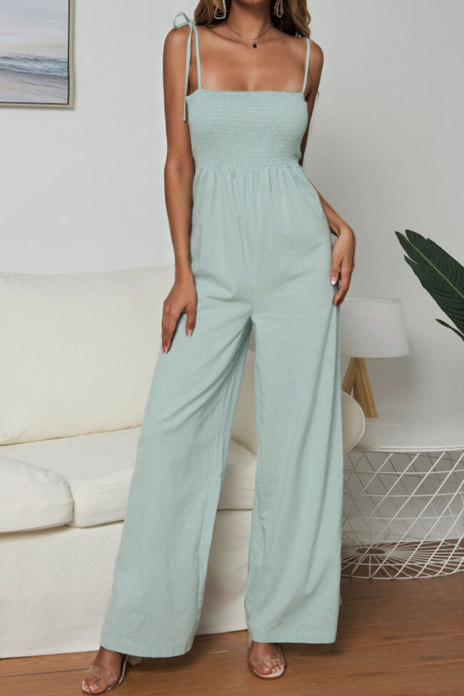 Fashion Casual Solid Split Joint Spaghetti Strap Loose Jumpsuits