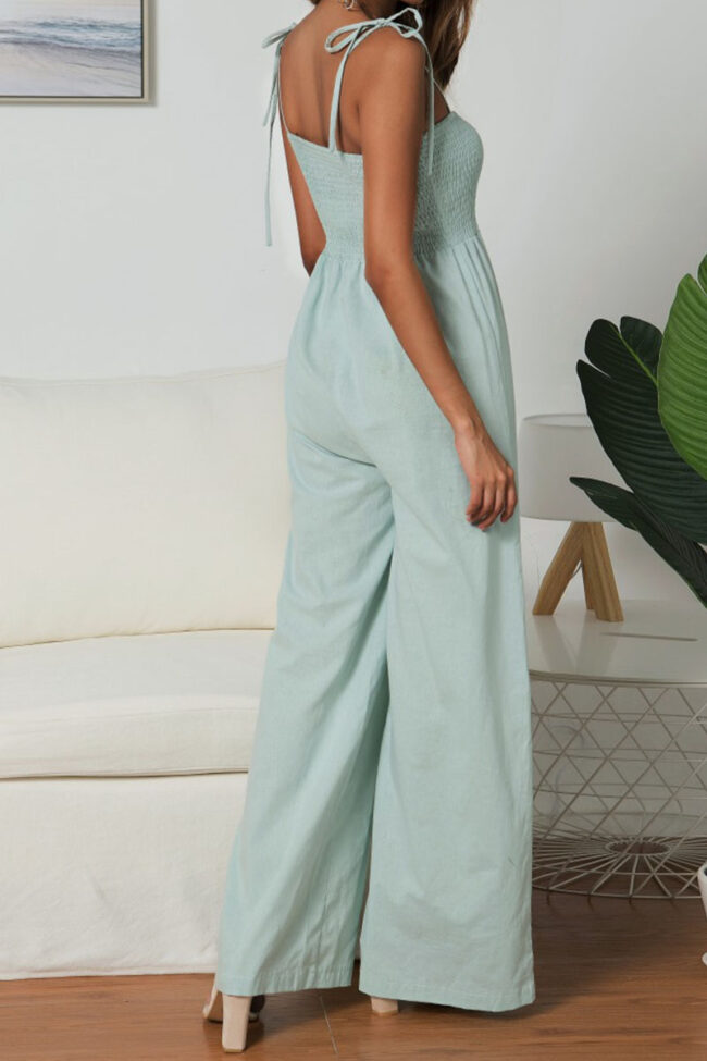 Fashion Casual Solid Split Joint Spaghetti Strap Loose Jumpsuits