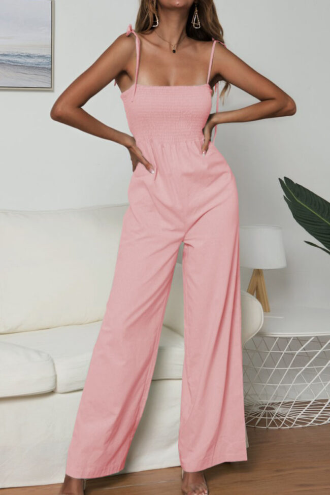 Fashion Casual Solid Split Joint Spaghetti Strap Loose Jumpsuits