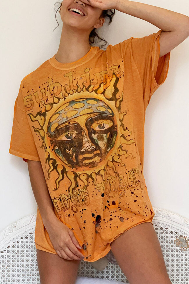 Spring and summer fashion casual sun print round neck T-shirt