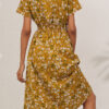 Fashion Street Print Split Joint V Neck Waist Skirt Dresses
