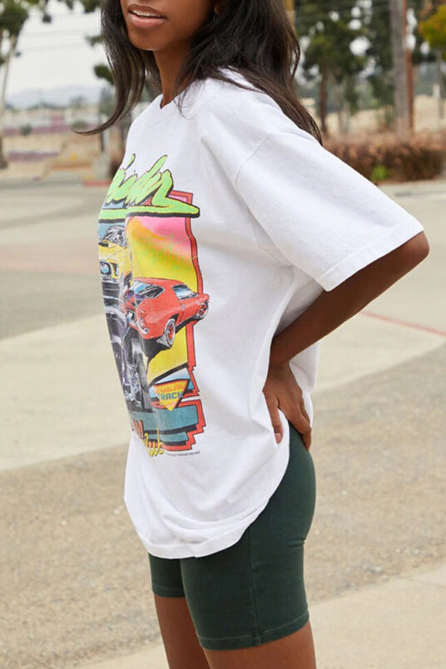 Fashion Street Print O Neck T-Shirts