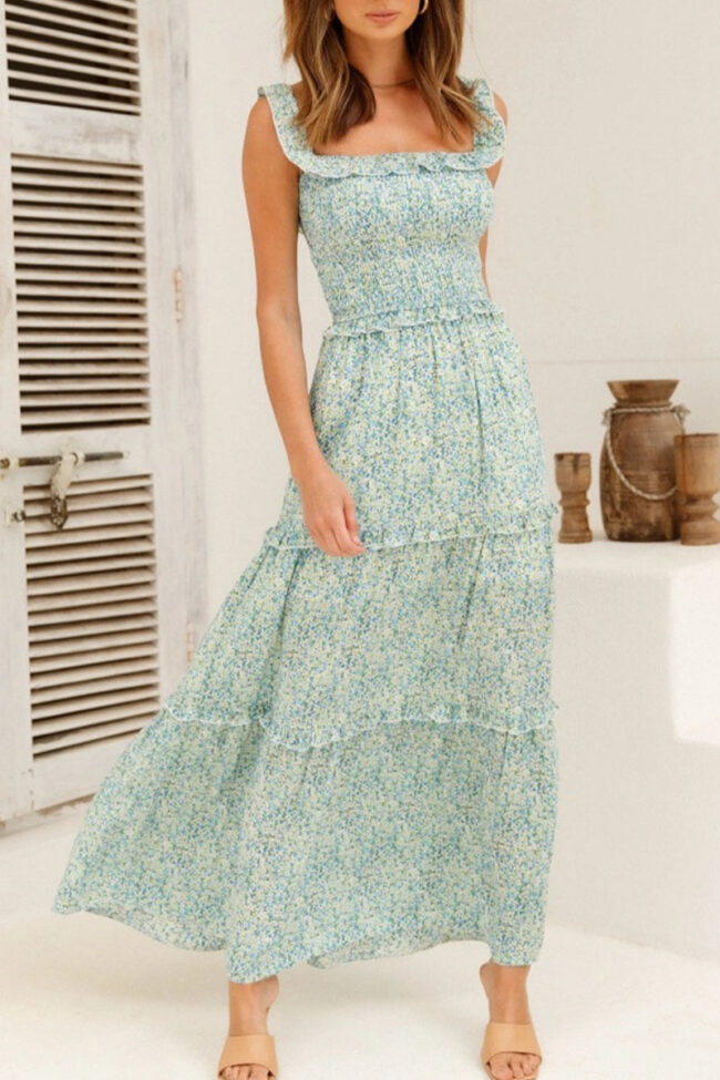 Fashion Sweet Print Split Joint Off the Shoulder A Line Dresses