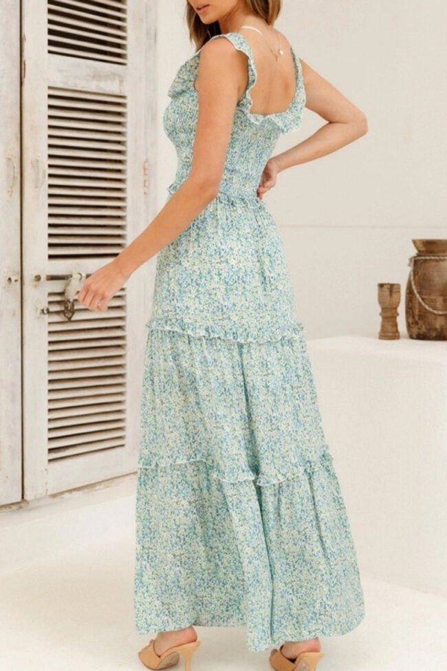 Fashion Sweet Print Split Joint Off the Shoulder A Line Dresses