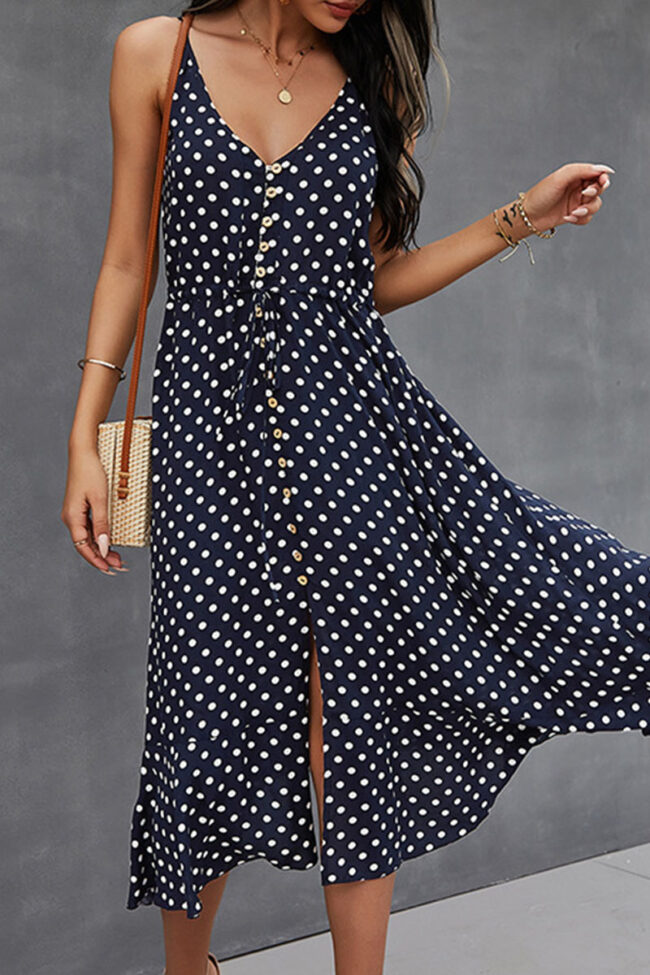 Fashion Street Print Split Joint V Neck A Line Dresses