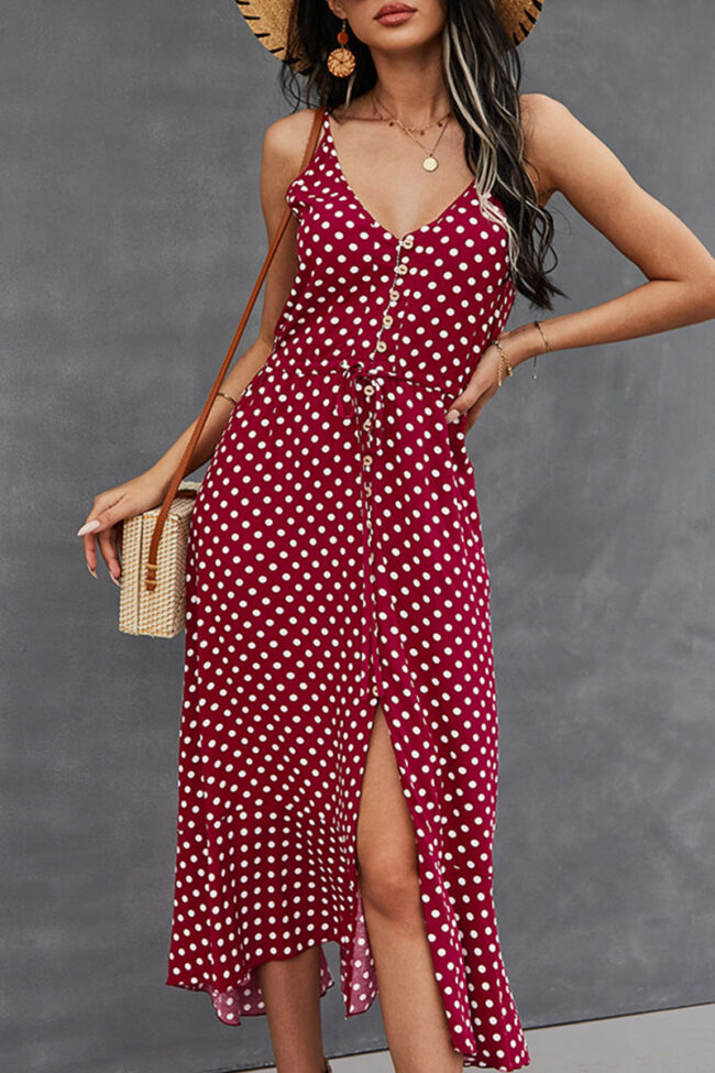 Fashion Street Print Split Joint V Neck A Line Dresses