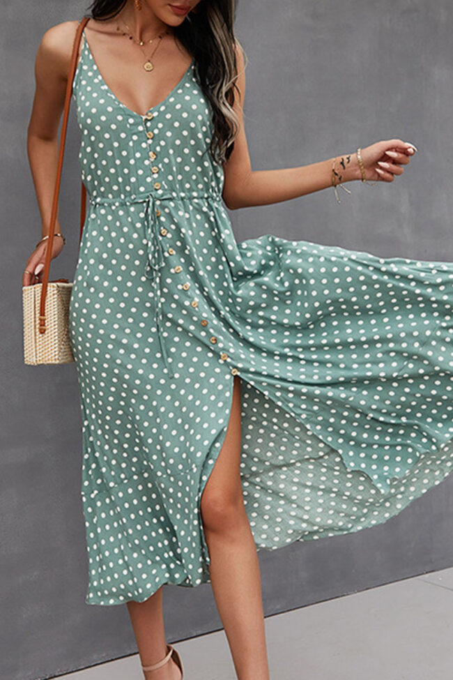 Fashion Street Print Split Joint V Neck A Line Dresses