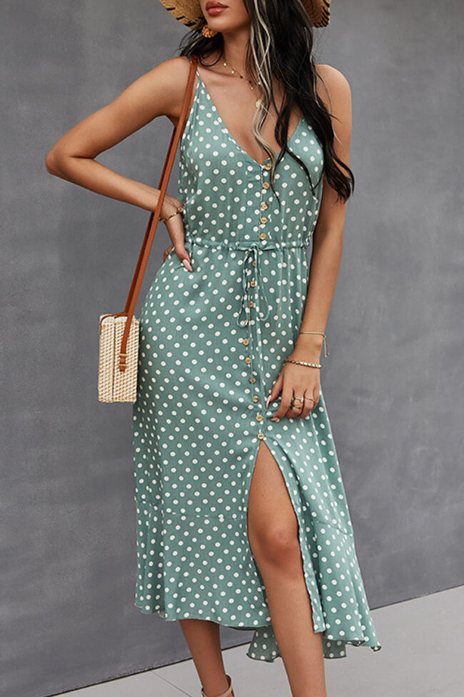 Fashion Street Print Split Joint V Neck A Line Dresses