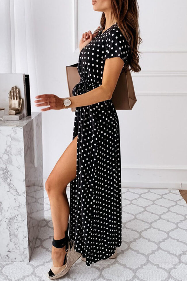 Fashion Sexy Dot Slit V Neck Printed Dresses