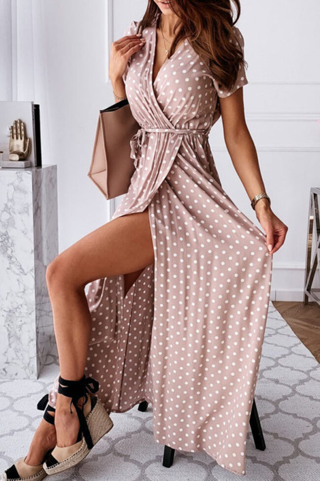 Fashion Sexy Dot Slit V Neck Printed Dresses