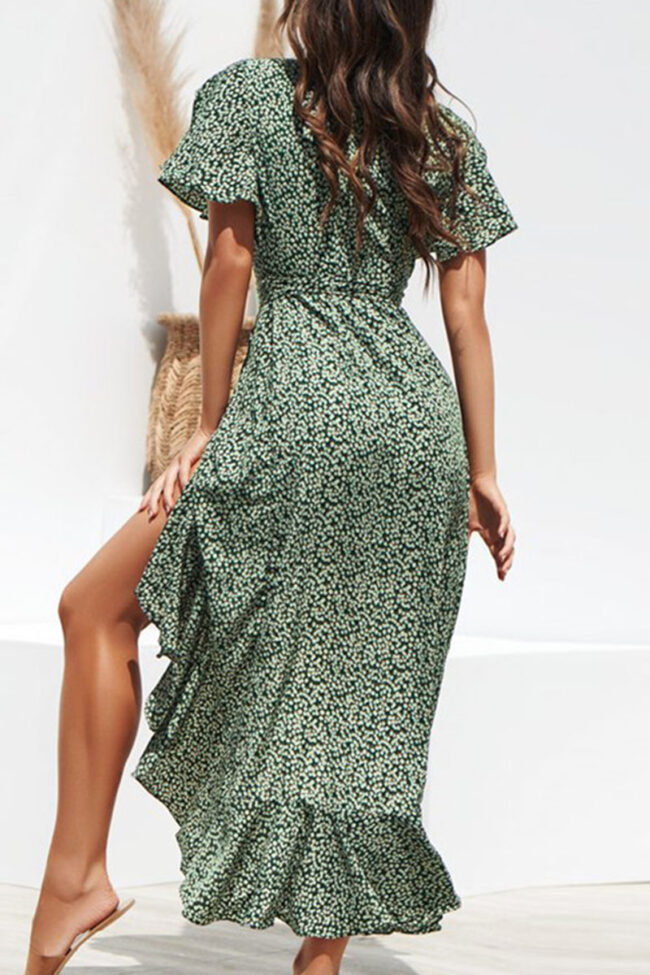 Fashion Sexy Print Split Joint V Neck Irregular Dresses