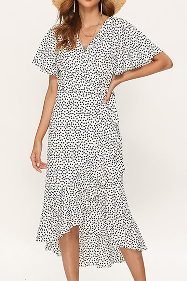 Fashion Sexy Print Split Joint V Neck Irregular Dresses