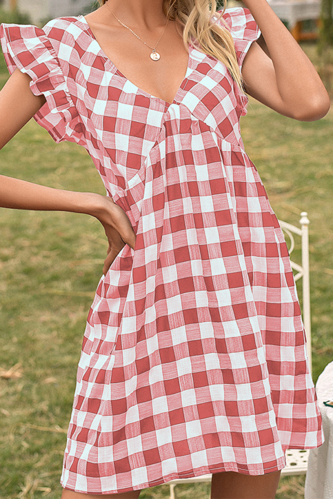 Casual Sweet Plaid Basic V Neck A Line Dresses