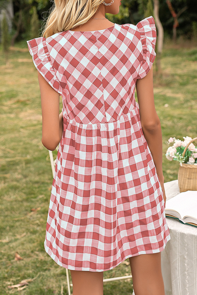 Casual Sweet Plaid Basic V Neck A Line Dresses