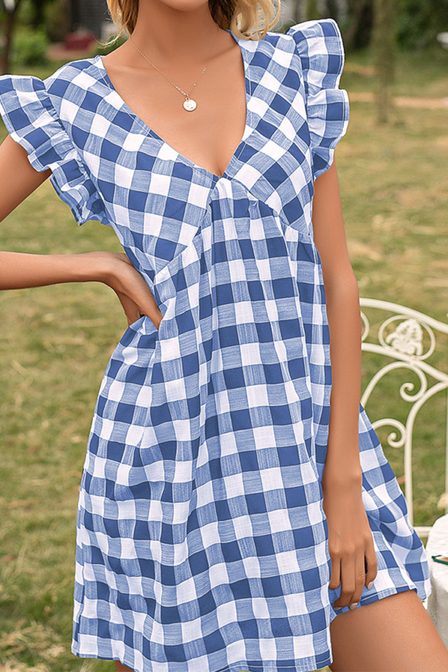 Casual Sweet Plaid Basic V Neck A Line Dresses