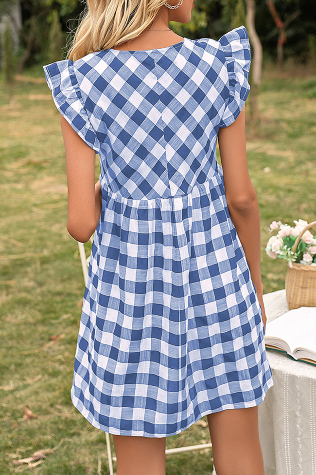 Casual Sweet Plaid Basic V Neck A Line Dresses