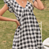 Casual Sweet Plaid Basic V Neck A Line Dresses