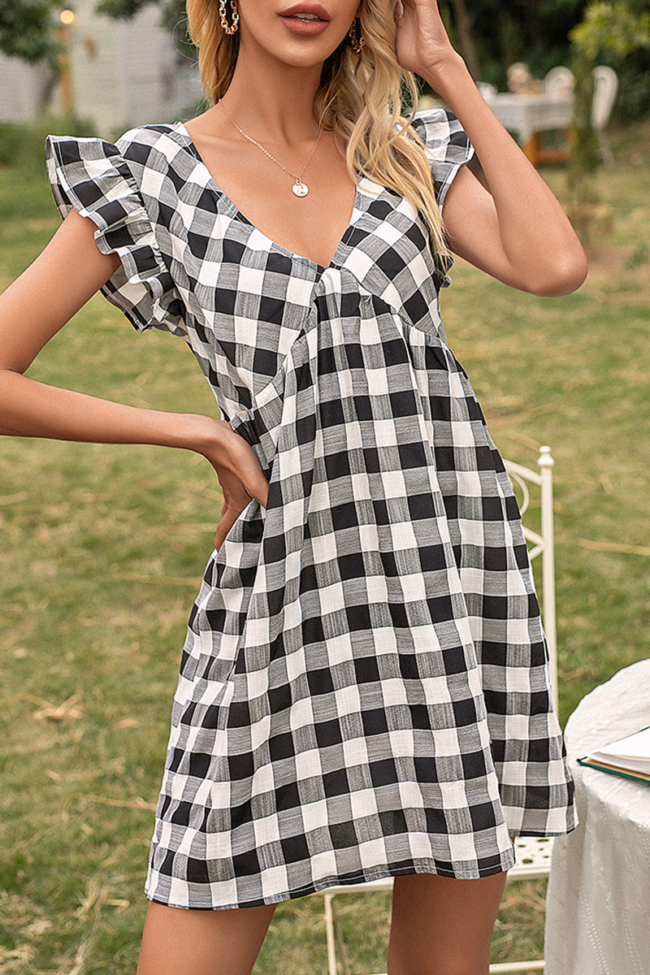 Casual Sweet Plaid Basic V Neck A Line Dresses