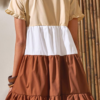 Sweet Color Block Split Joint Contrast O Neck Pleated Dresses