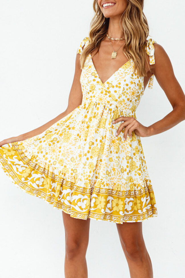 Fashion Street Print Split Joint V Neck Princess Dresses - Image 3