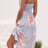 Fashion Sexy Print Hollowed Out V Neck Lantern Skirt Dresses