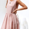 Fashion Street Solid Split Joint O Neck Pleated Dresses