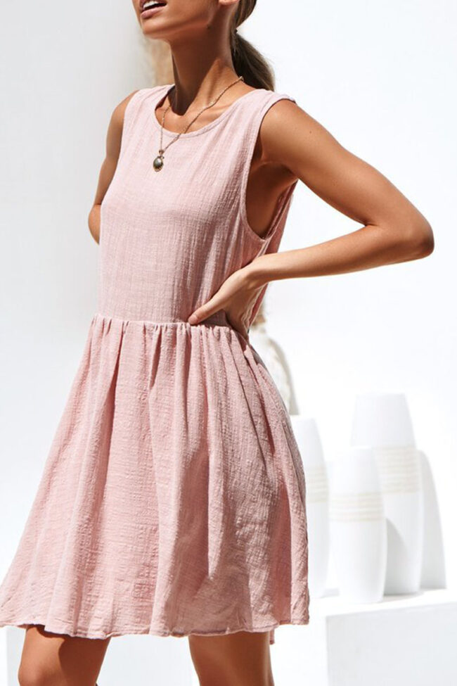 Fashion Street Solid Split Joint O Neck Pleated Dresses