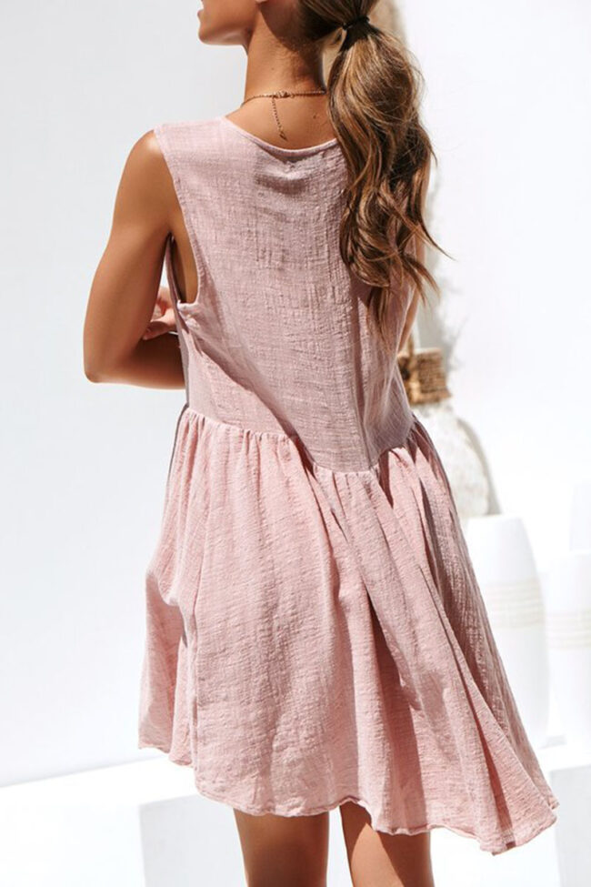 Fashion Street Solid Split Joint O Neck Pleated Dresses