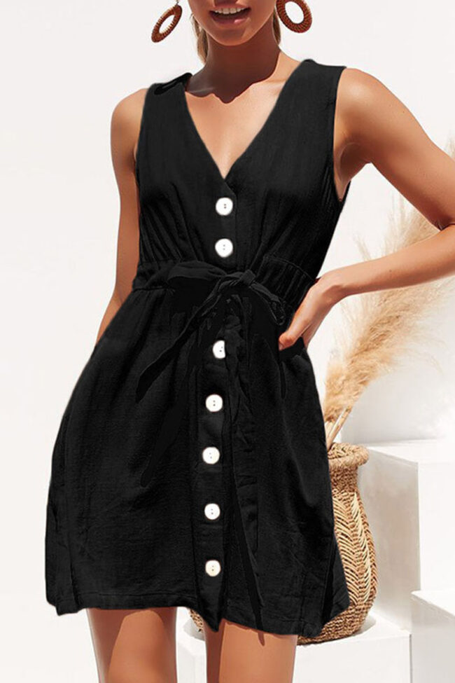 Fashion Street Solid Frenulum V Neck A Line Dresses