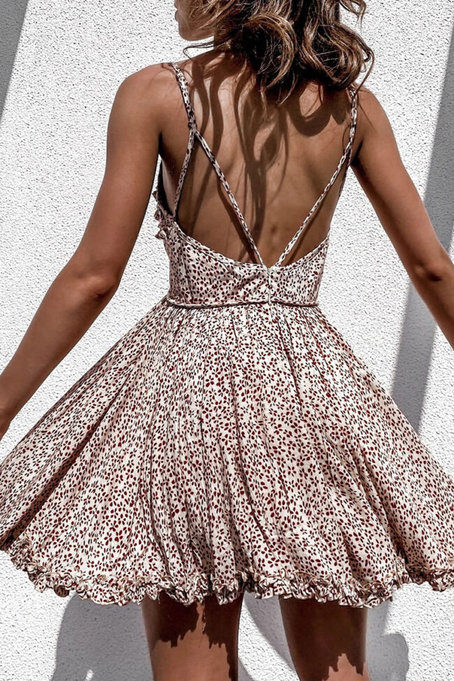 Fashion Sweet Print Backless V Neck Princess Dresses