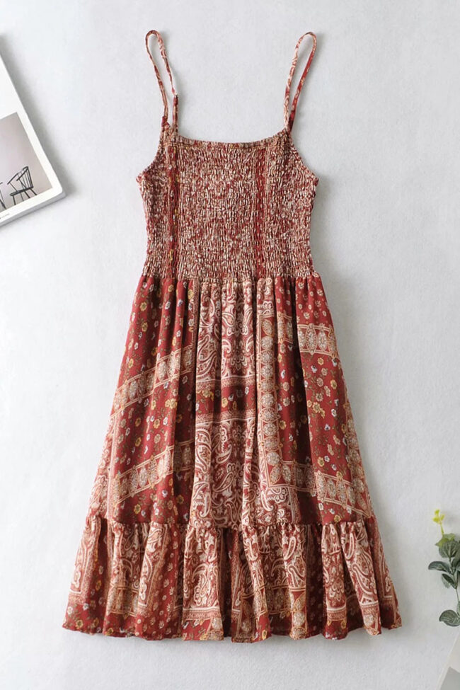 Fashion Casual Print Split Joint Spaghetti Strap A Line Dresses