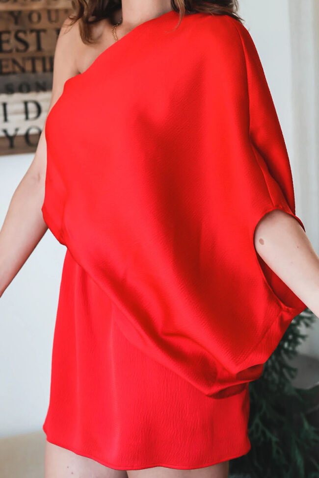 Solid Split Joint Asymmetrical Oblique Collar A Line Dress