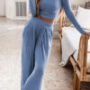 Fashion Elegant Solid Split Joint O Neck Long Sleeve Two Pieces