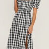 Elegant Plaid Split Joint Slit Square Collar Waist Skirt Dresses