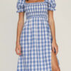 Elegant Plaid Split Joint Slit Square Collar Waist Skirt Dresses