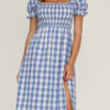 Elegant Plaid Split Joint Slit Square Collar Waist Skirt Dresses