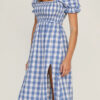 Elegant Plaid Split Joint Slit Square Collar Waist Skirt Dresses