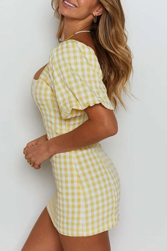 Sexy Plaid Split Joint Square Collar One-piece Suits Dresses