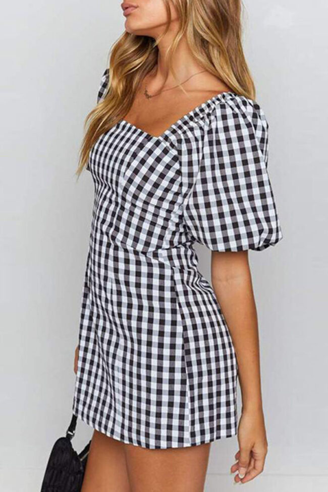 Sexy Plaid Split Joint Square Collar One-piece Suits Dresses