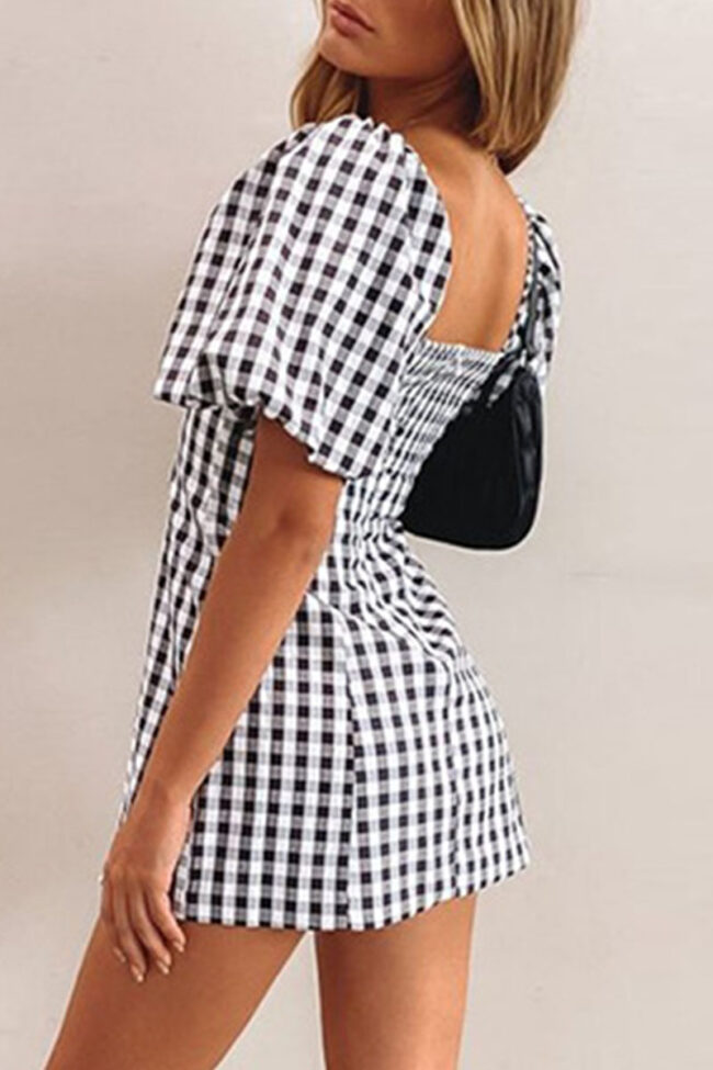 Sexy Plaid Split Joint Square Collar One-piece Suits Dresses