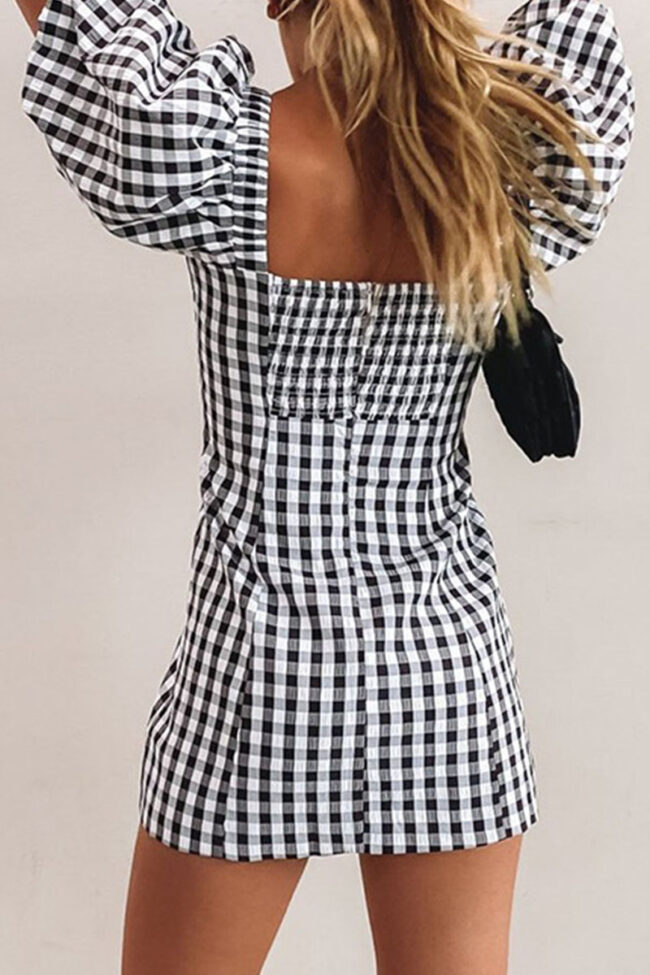 Sexy Plaid Split Joint Square Collar One-piece Suits Dresses