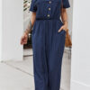 Fashion Street Solid Turndown Collar Loose Jumpsuits