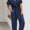 Fashion Street Solid Turndown Collar Loose Jumpsuits