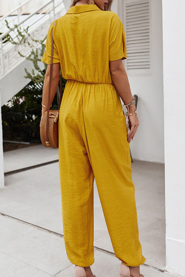 Fashion Street Solid Turndown Collar Loose Jumpsuits