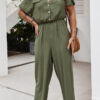 Fashion Street Solid Turndown Collar Loose Jumpsuits