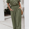 Fashion Street Solid Turndown Collar Loose Jumpsuits