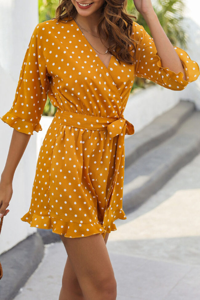 Fashion Street Dot Frenulum V Neck Loose Jumpsuits