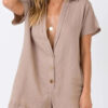 Fashion Street Solid Split Joint Turndown Collar Loose Jumpsuits