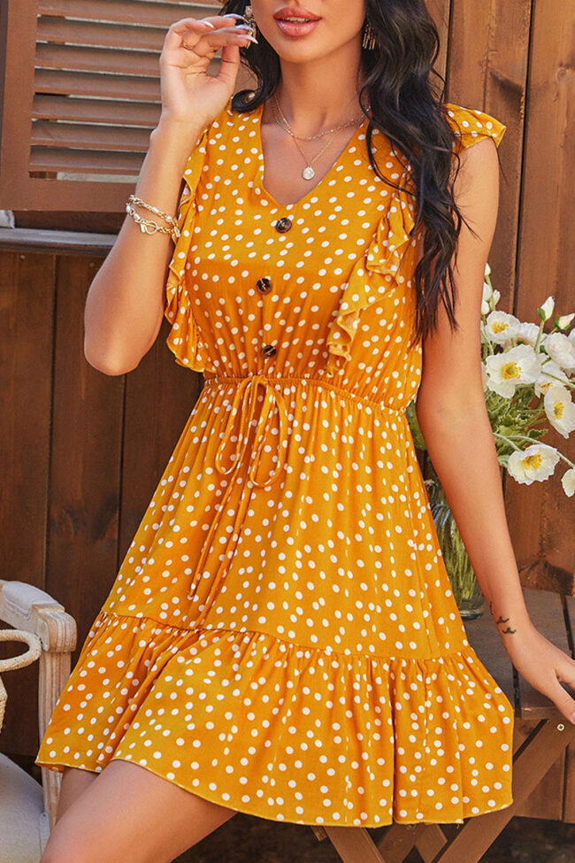 Fashion Casual Dot Split Joint V Neck A Line Dresses