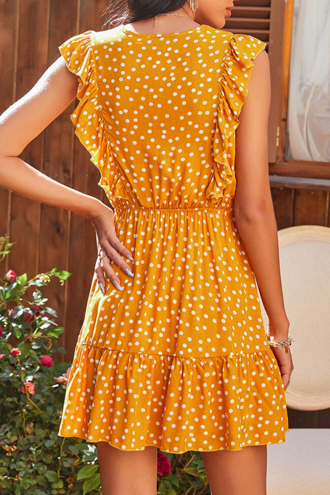 Fashion Casual Dot Split Joint V Neck A Line Dresses